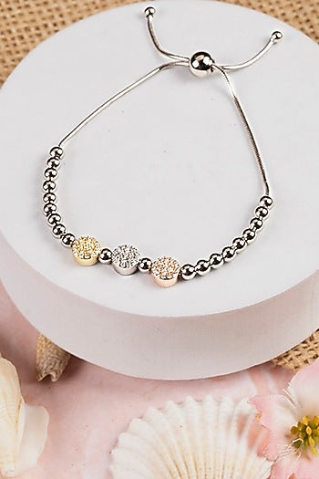 White Finish CZ & Multi-Colored Beaded Bracelet In Sterling Silver