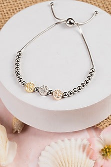 White Finish CZ & Multi-Colored Beaded Bracelet In Sterling Silver