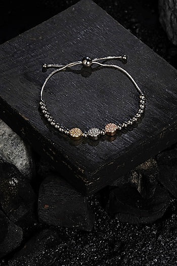 White Finish CZ & Multi-Colored Beaded Bracelet In Sterling Silver