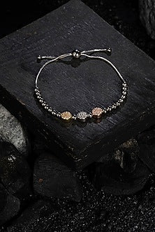 White Finish CZ & Multi-Colored Beaded Bracelet In Sterling Silver