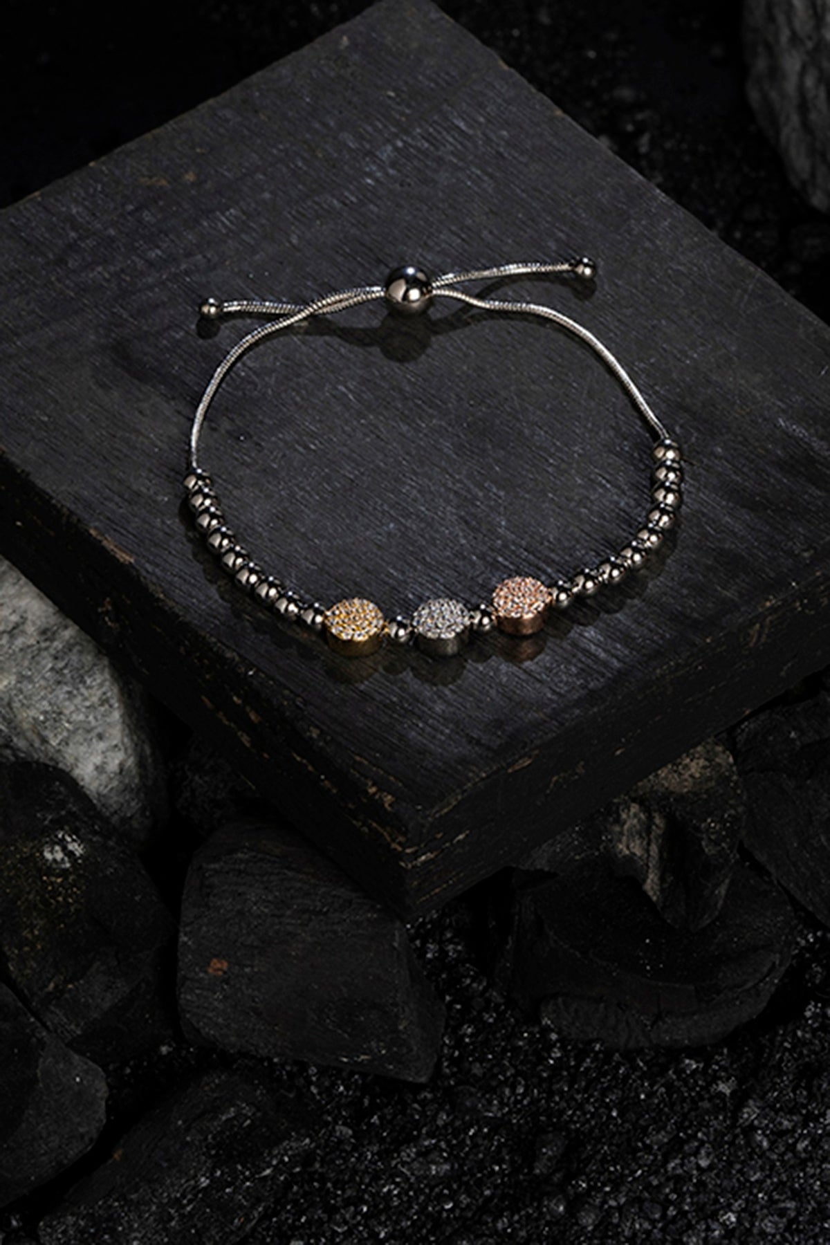 White Finish CZ & Multi-Colored Beaded Bracelet In Sterling Silver