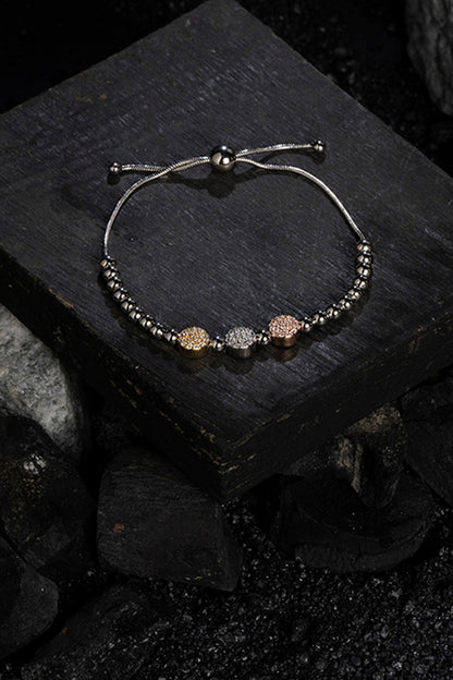 White Finish CZ & Multi-Colored Beaded Bracelet In Sterling Silver