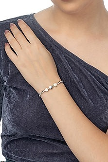 White Finish CZ & Multi-Colored Beaded Bracelet In Sterling Silver