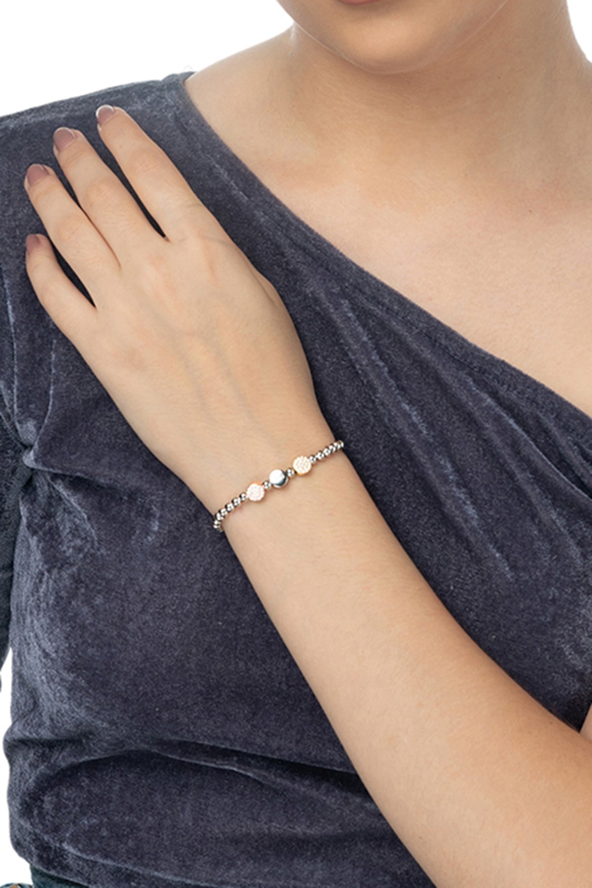 White Finish CZ & Multi-Colored Beaded Bracelet In Sterling Silver