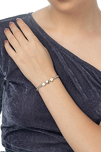 White Finish CZ & Multi-Colored Beaded Bracelet In Sterling Silver