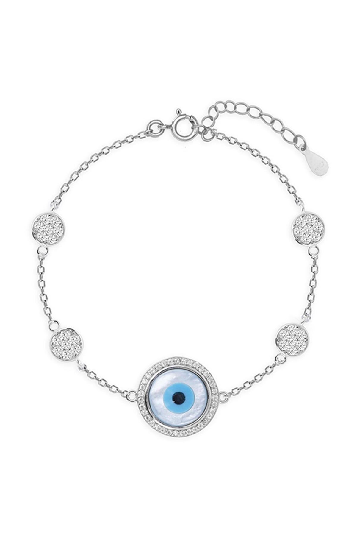 White Finish Zircon Evil Eye Bracelet In Sterling Silver