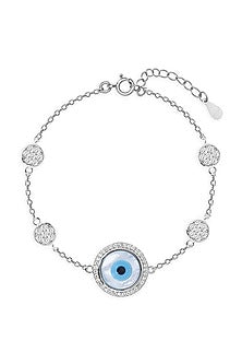 White Finish Zircon Evil Eye Bracelet In Sterling Silver