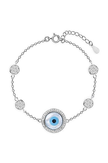 White Finish Zircon Evil Eye Bracelet In Sterling Silver