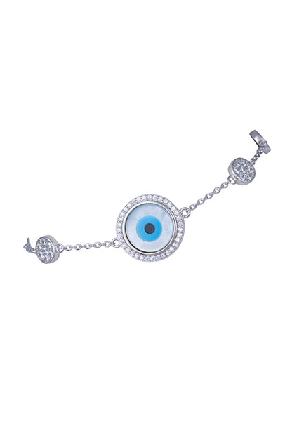 White Finish Zircon Evil Eye Bracelet In Sterling Silver