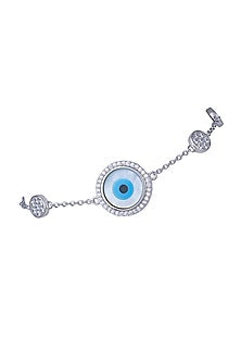 White Finish Zircon Evil Eye Bracelet In Sterling Silver