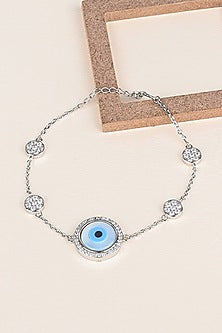 White Finish Zircon Evil Eye Bracelet In Sterling Silver