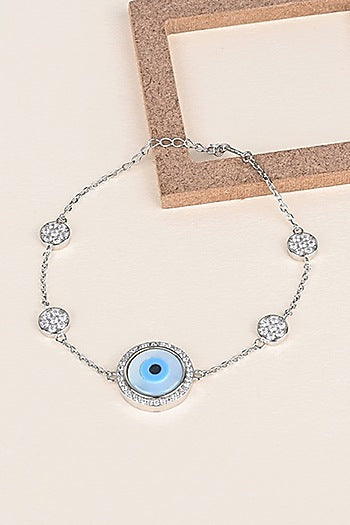 White Finish Zircon Evil Eye Bracelet In Sterling Silver