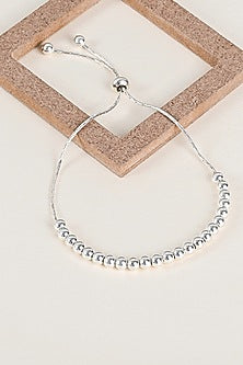 White Finish Zircon & Beaded Bracelet In Sterling Silver