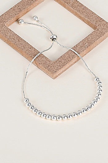 White Finish Zircon & Beaded Bracelet In Sterling Silver