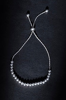 White Finish Zircon & Beaded Bracelet In Sterling Silver