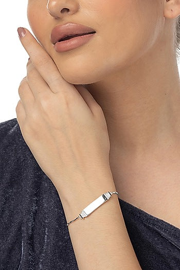 White Gold Finish Zircon Bracelet In Sterling Silver