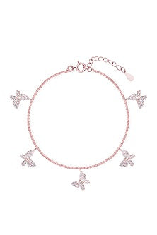 Rose Gold Finish Zircon Bracelet In Sterling Silver