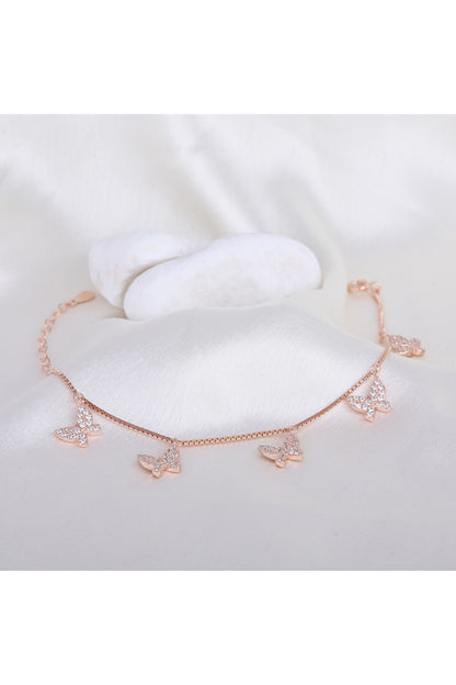 Rose Gold Finish Zircon Bracelet In Sterling Silver
