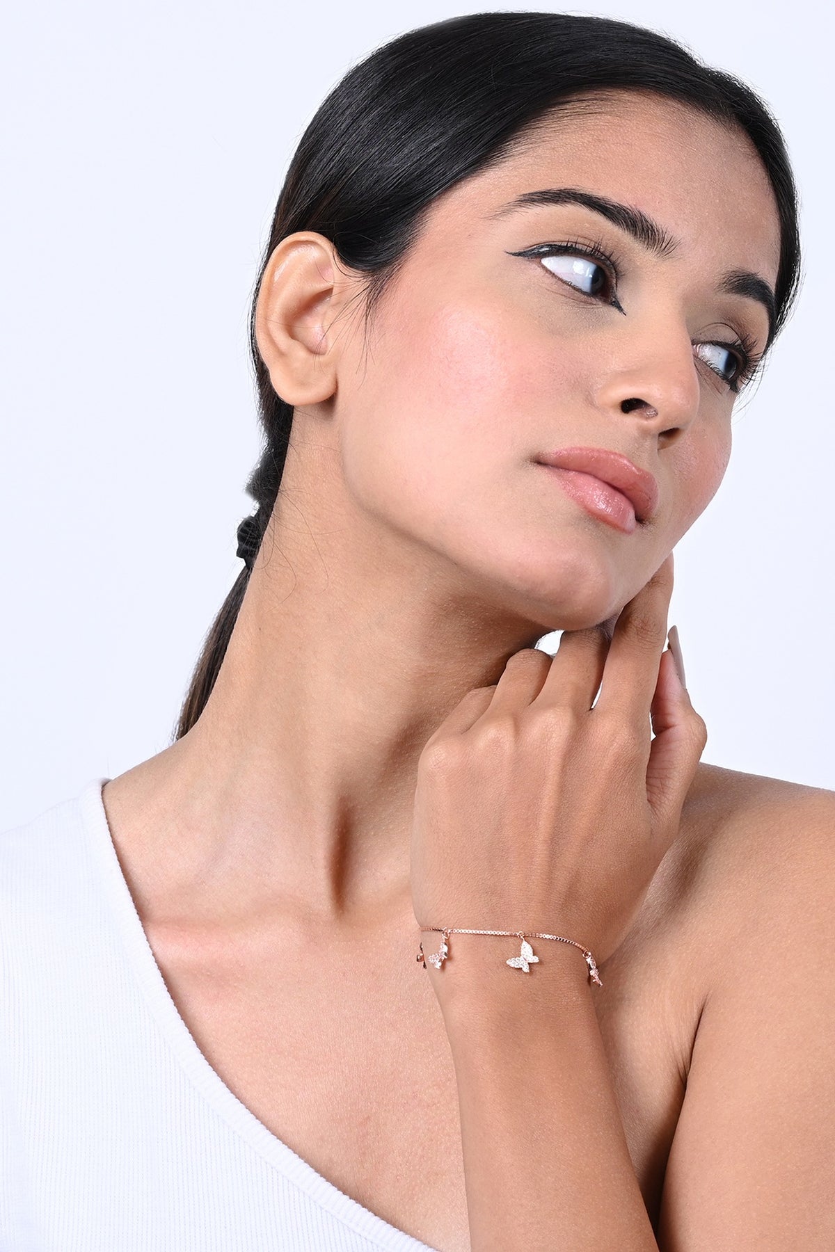 Rose Gold Finish Zircon Bracelet In Sterling Silver
