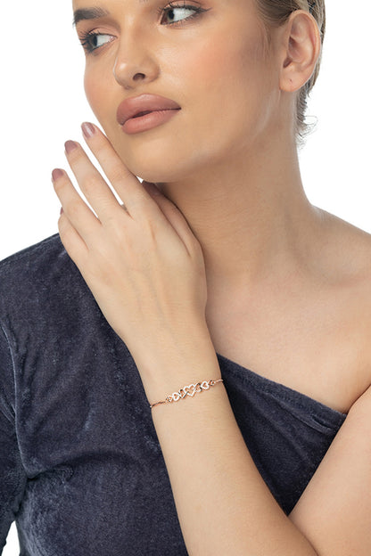 Rose Gold Finish Zircon Bracelet In Sterling Silver