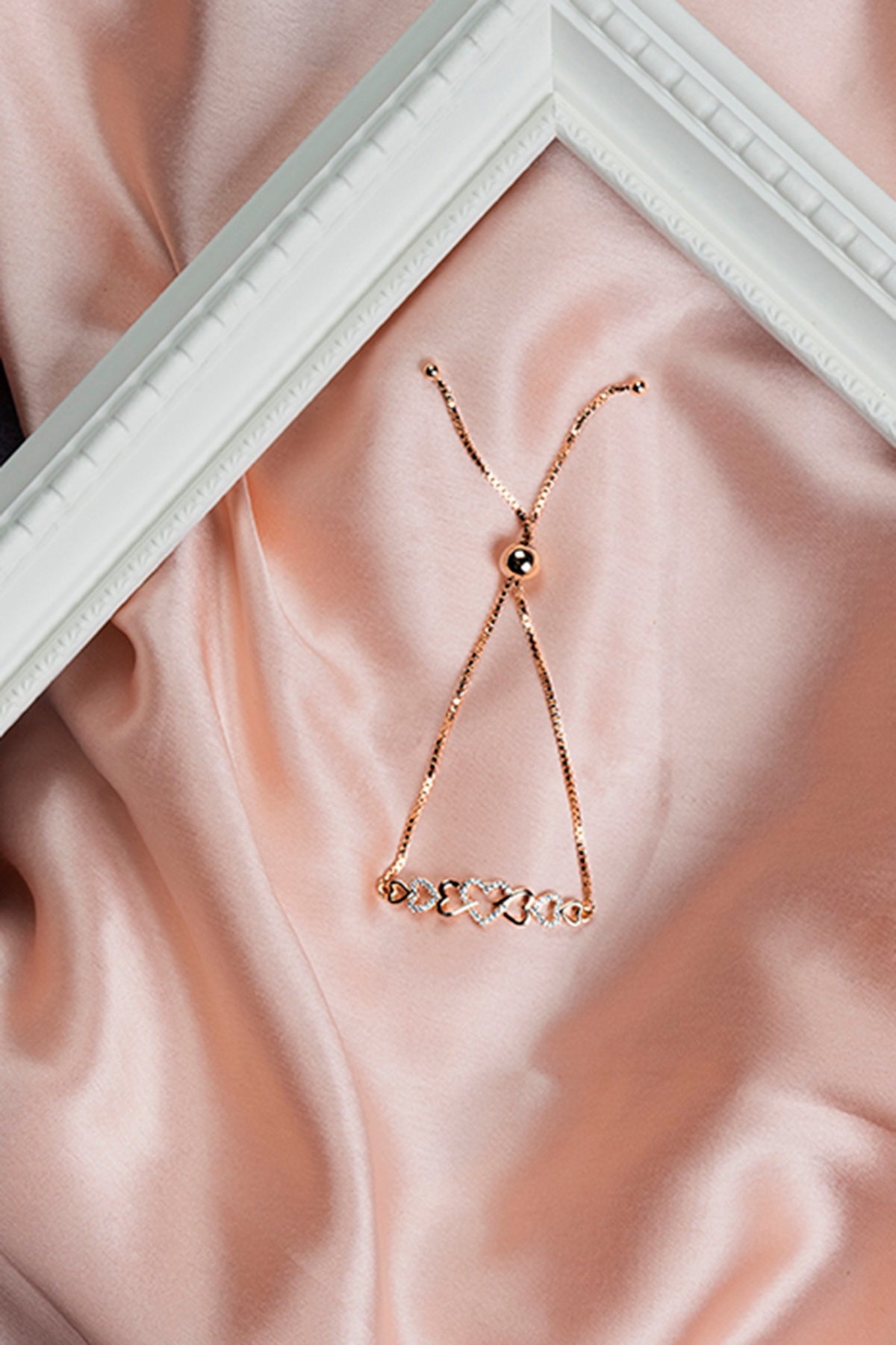 Rose Gold Finish Zircon Bracelet In Sterling Silver