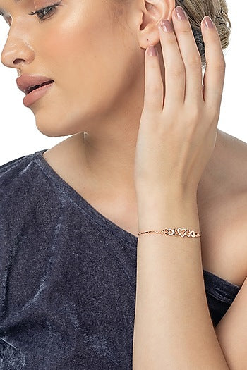 Rose Gold Finish Zircon Bracelet In Sterling Silver