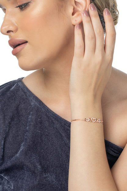 Rose Gold Finish Zircon Bracelet In Sterling Silver