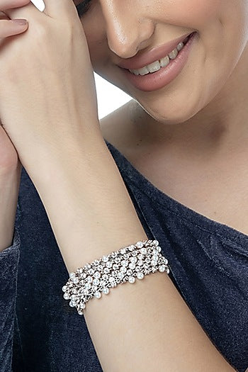 White Finish Zircon Bracelet In Sterling Silver