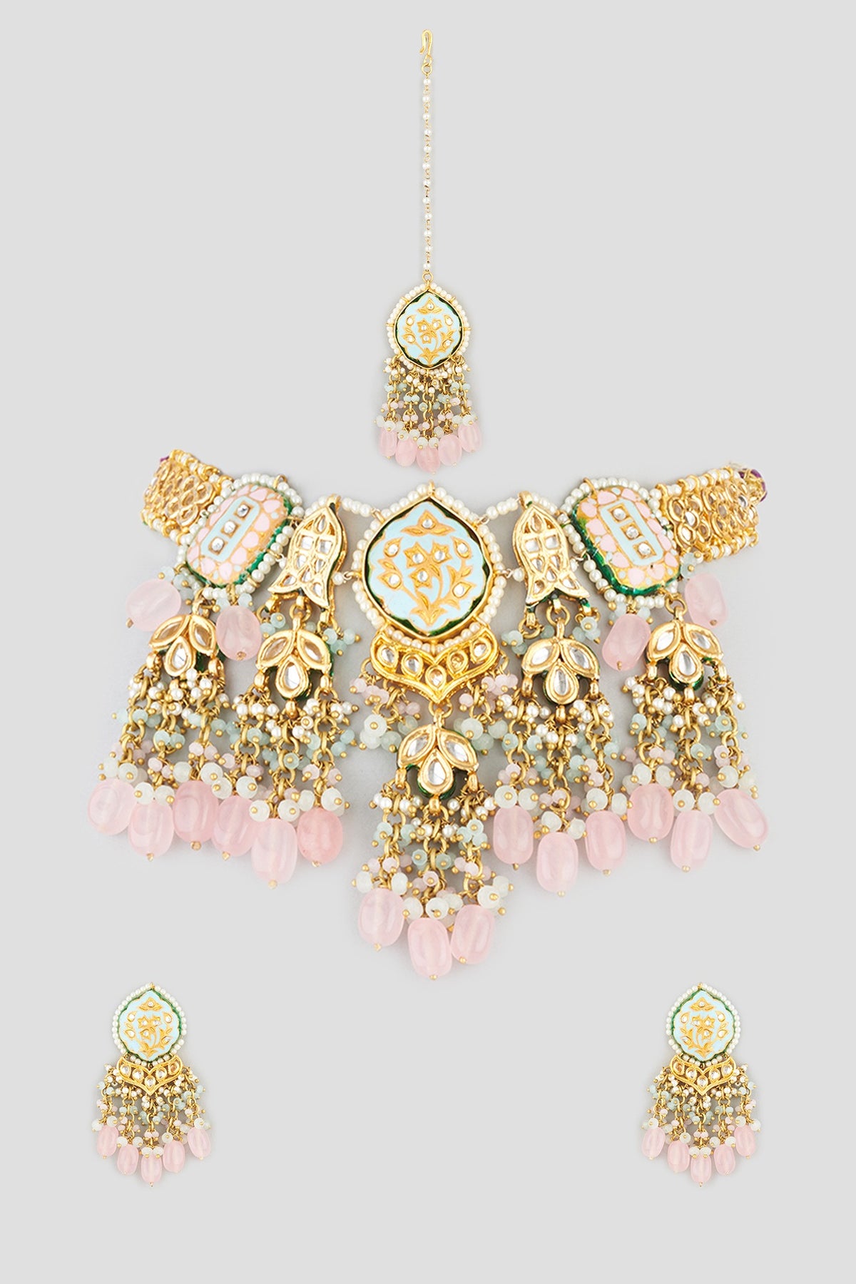 Gold Finish Kundan Polki Necklace Set