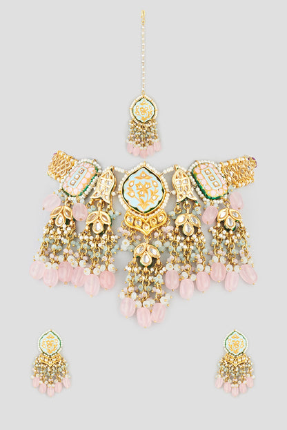 Gold Finish Kundan Polki Necklace Set