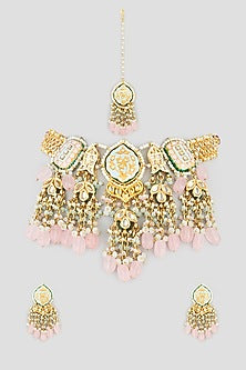 Gold Finish Kundan Polki Necklace Set