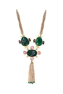 Gold Finish Crystal Beaded Long Necklace