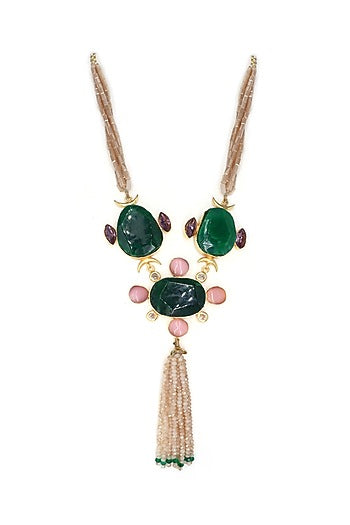 Gold Finish Crystal Beaded Long Necklace