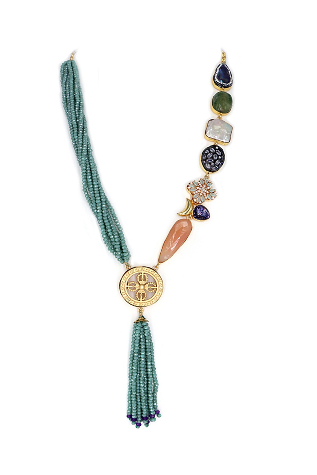 Two Tone Finish Crystal Beaded Necklace