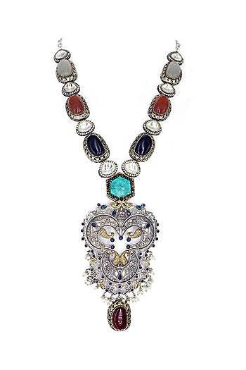 Silver Finish Imitation Polki Necklace