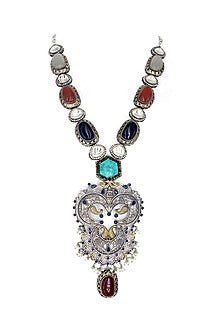Silver Finish Imitation Polki Necklace