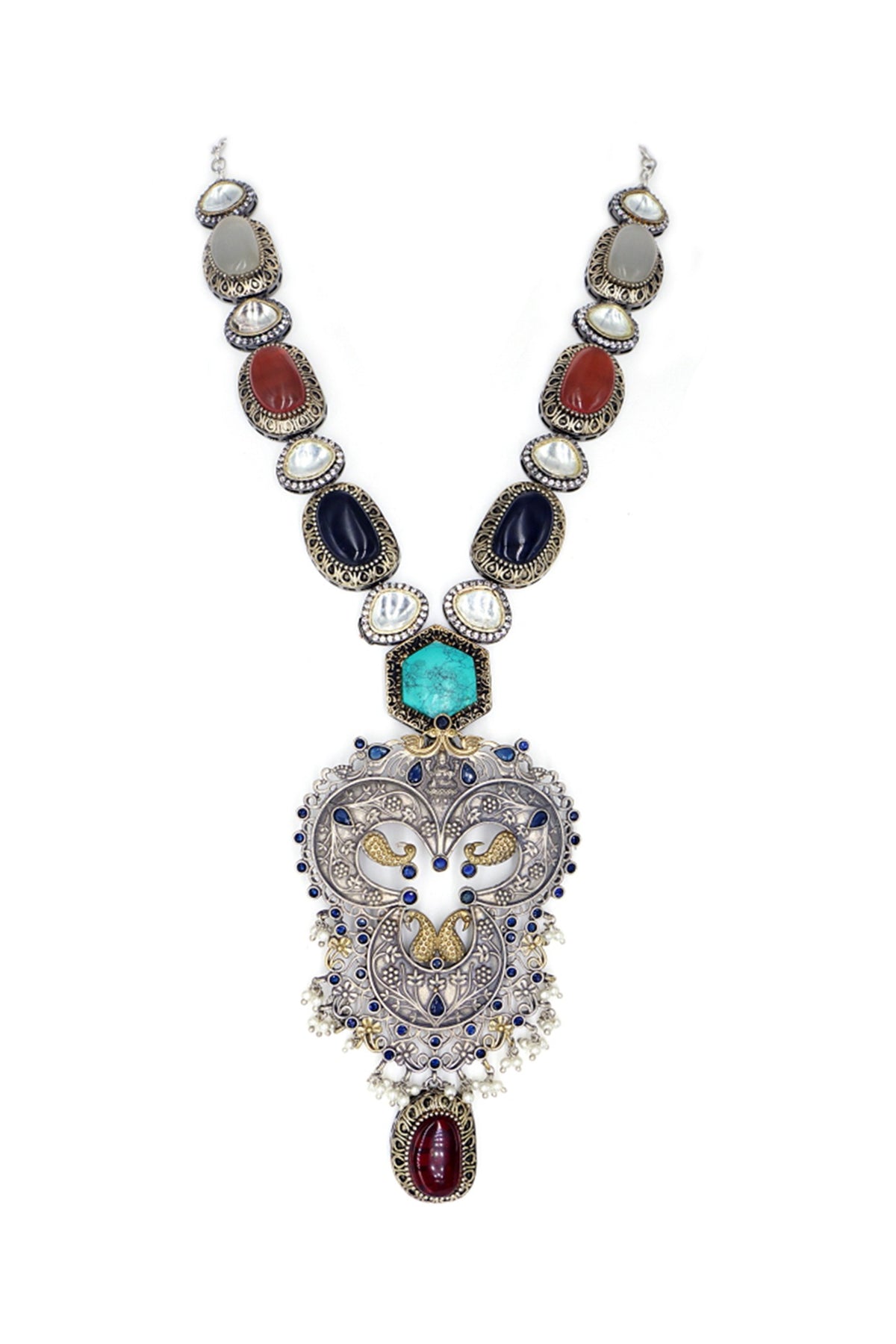 Silver Finish Imitation Polki Necklace