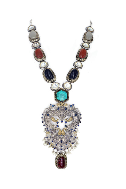 Silver Finish Imitation Polki Necklace