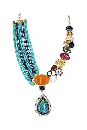 Two Tone Finish Crystal Beaded Necklace