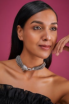 White Finish Grey Zircon Choker Necklace