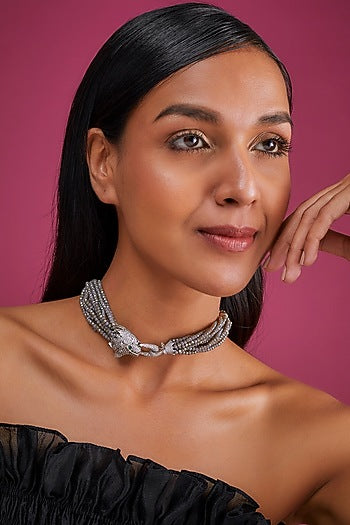 White Finish Grey Zircon Choker Necklace