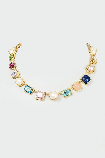 Gold Finish Multi-Colored Stone Necklace