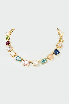 Gold Finish Multi-Colored Stone Necklace