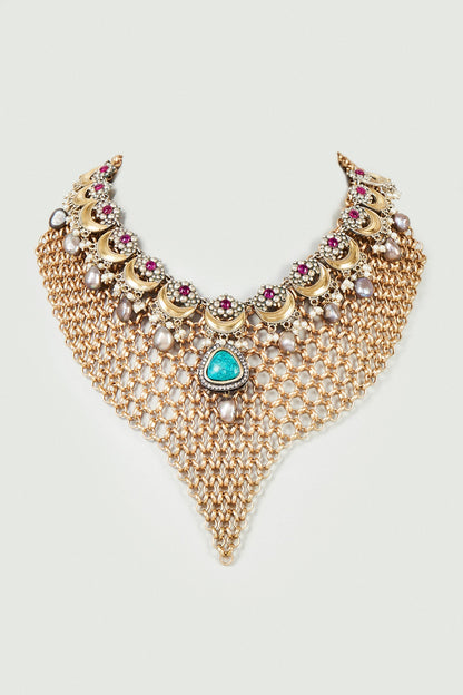 Gold Finish Turquoise Stone Handmade Necklace