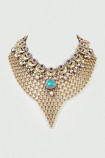 Gold Finish Turquoise Stone Handmade Necklace