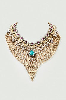 Gold Finish Turquoise Stone Handmade Necklace