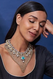 Gold Finish Turquoise Stone Handmade Necklace