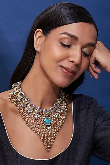 Gold Finish Turquoise Stone Handmade Necklace