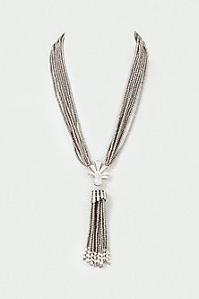 White Finish Grey Zircon Long Necklace