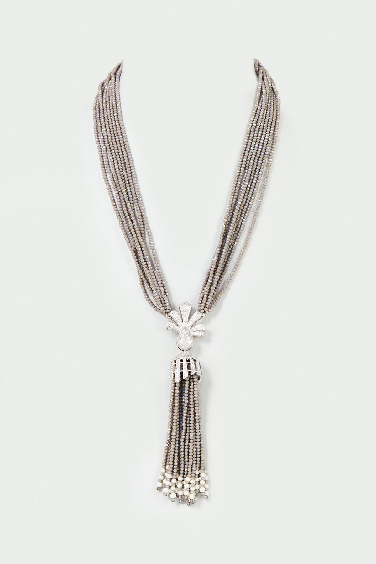 White Finish Grey Zircon Long Necklace